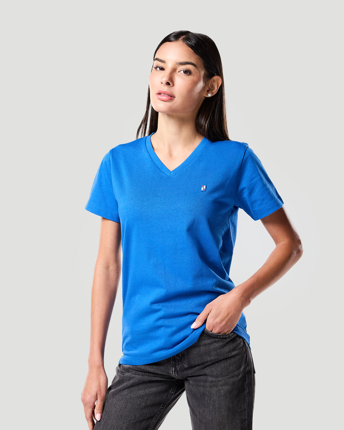 Camiseta de Cuello en V para Mujer-AZUL NÁUTICO image number 2