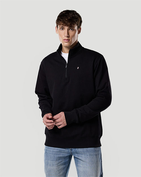 Suéter de Cuello Alto con Cremallera Media para Hombre-NEGRO AZABACHE